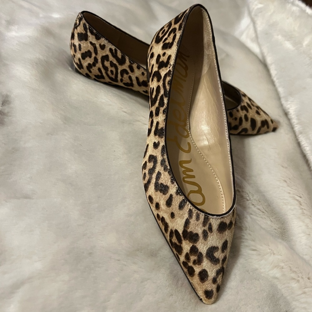 SOLD Sz 6 Sam Edelman NEW Sally Pointed Toe Cheetah Calf Hair Leather Flats - Picture 1 of 15